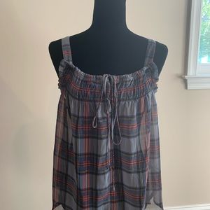 Patterson j Kincaid plaid sheer tank